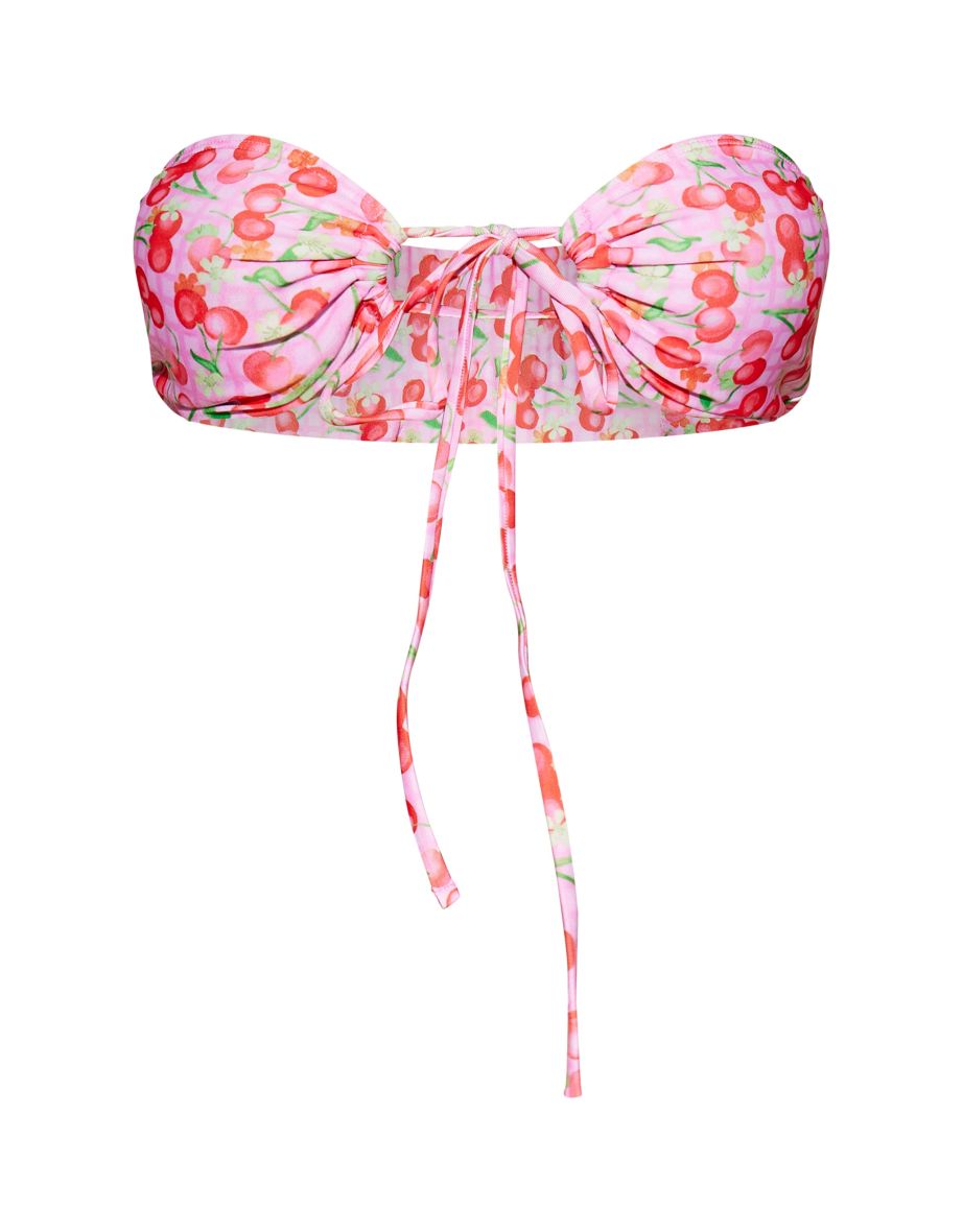 Pink Cherry Print Halter Neck Bikini Top - 3