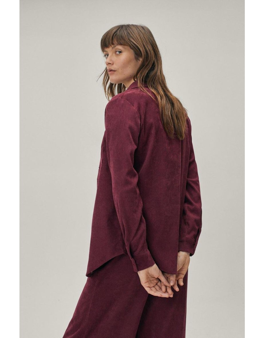 Cord Pocket Front Coord Shirt - burgundy - 3