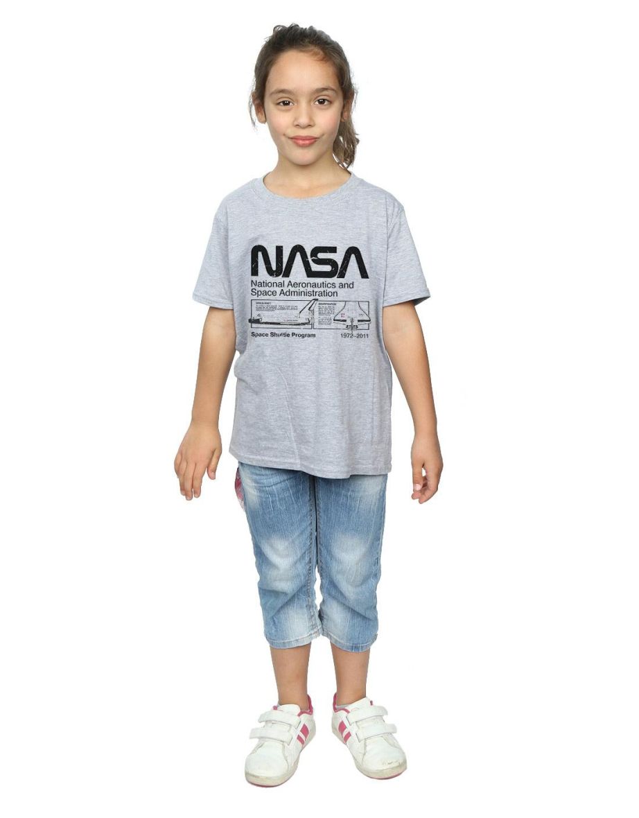 NASA Girls Classic Space Shuttle Cotton T-Shirt - Sports Grey - 3