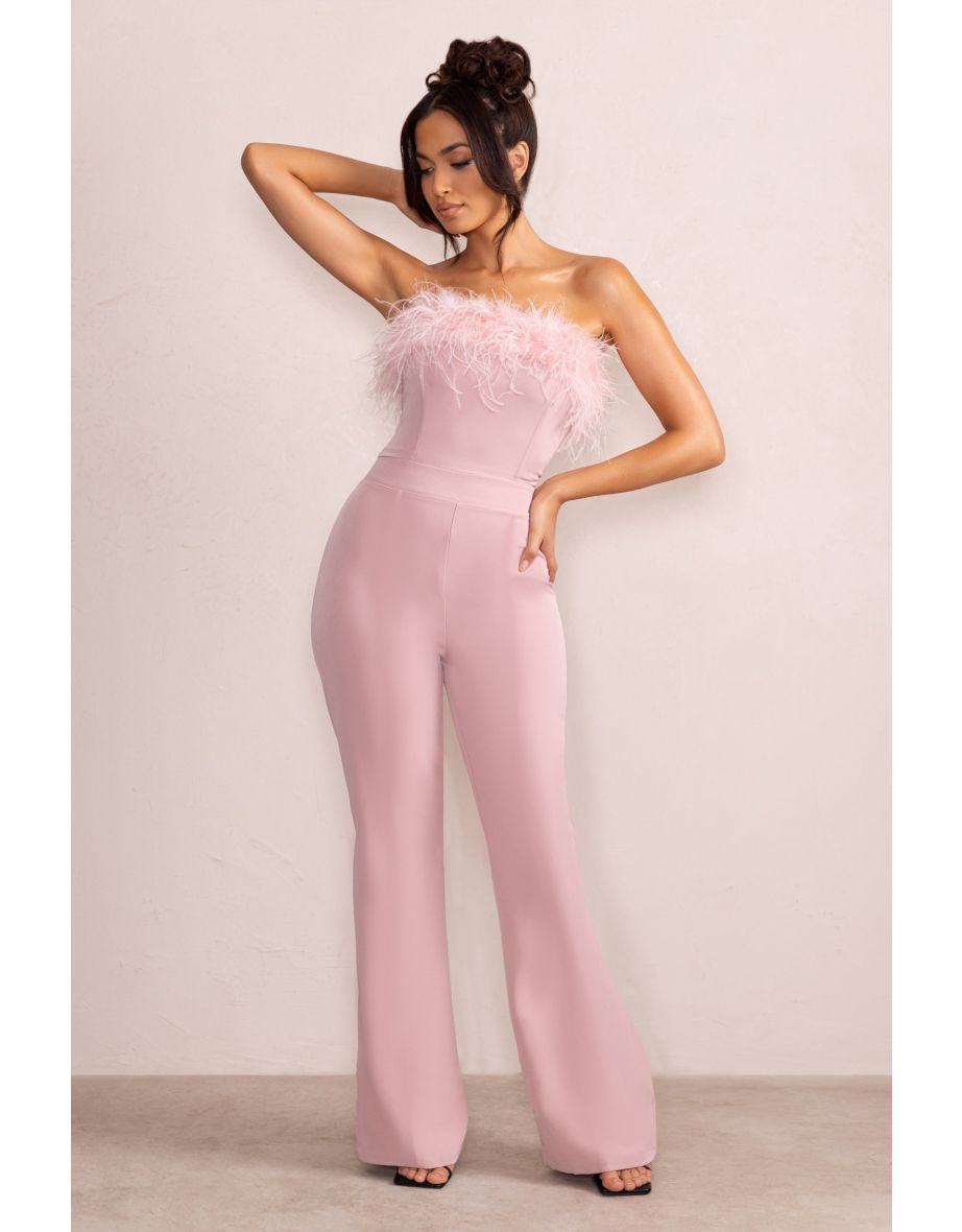 First Class White Bandeau Feather Wide Leg Jumpsuit – Club L London - USA