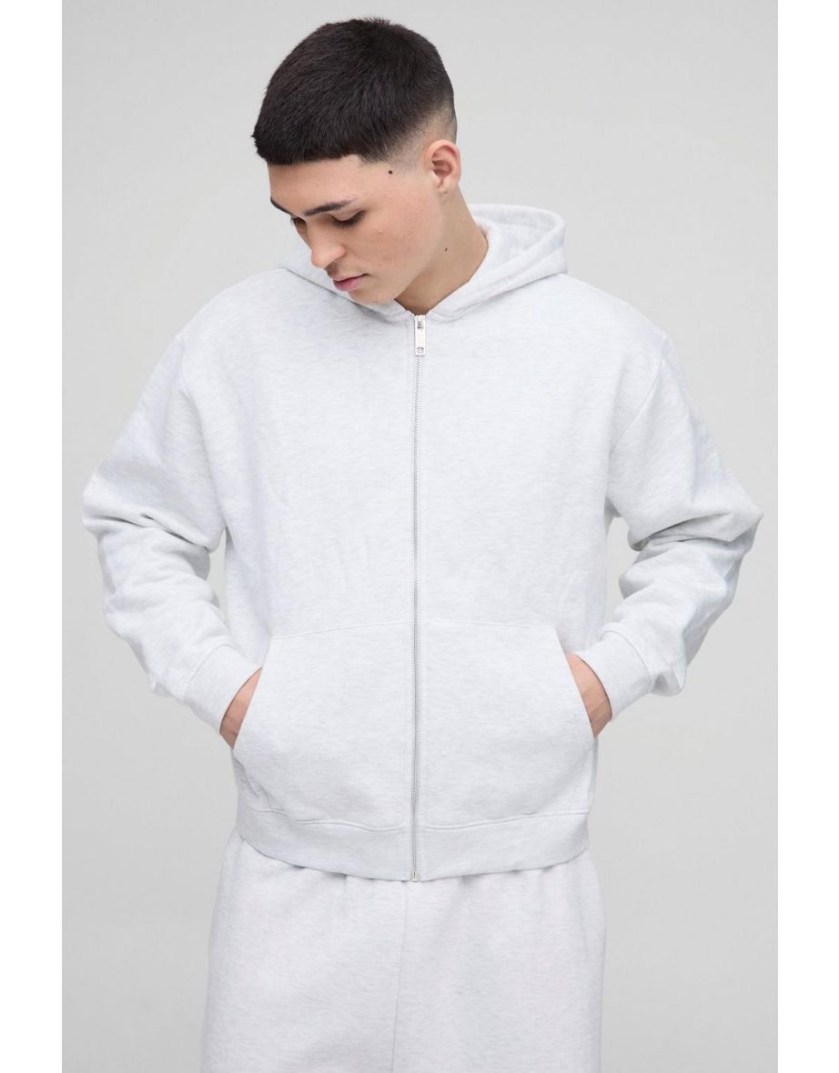 Oversized Boxy Zip Through Hoodie - grey marl