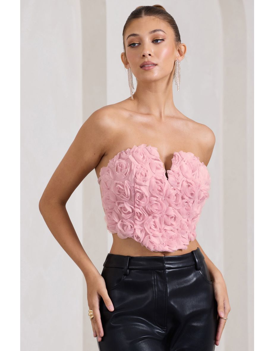 Alicia | Blush Pink Floral Mesh Strapless Corset Top