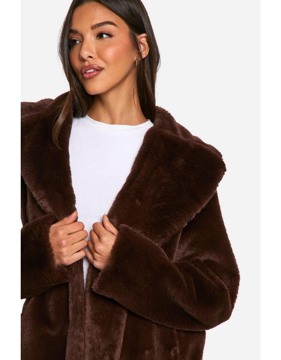 Longline Faux Fur Jacket - chocolate - 3