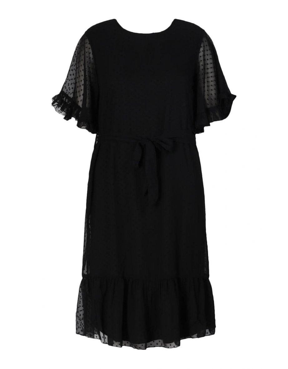 Plus Dobby Mesh Angel Sleeve Midi Dress - black - 3