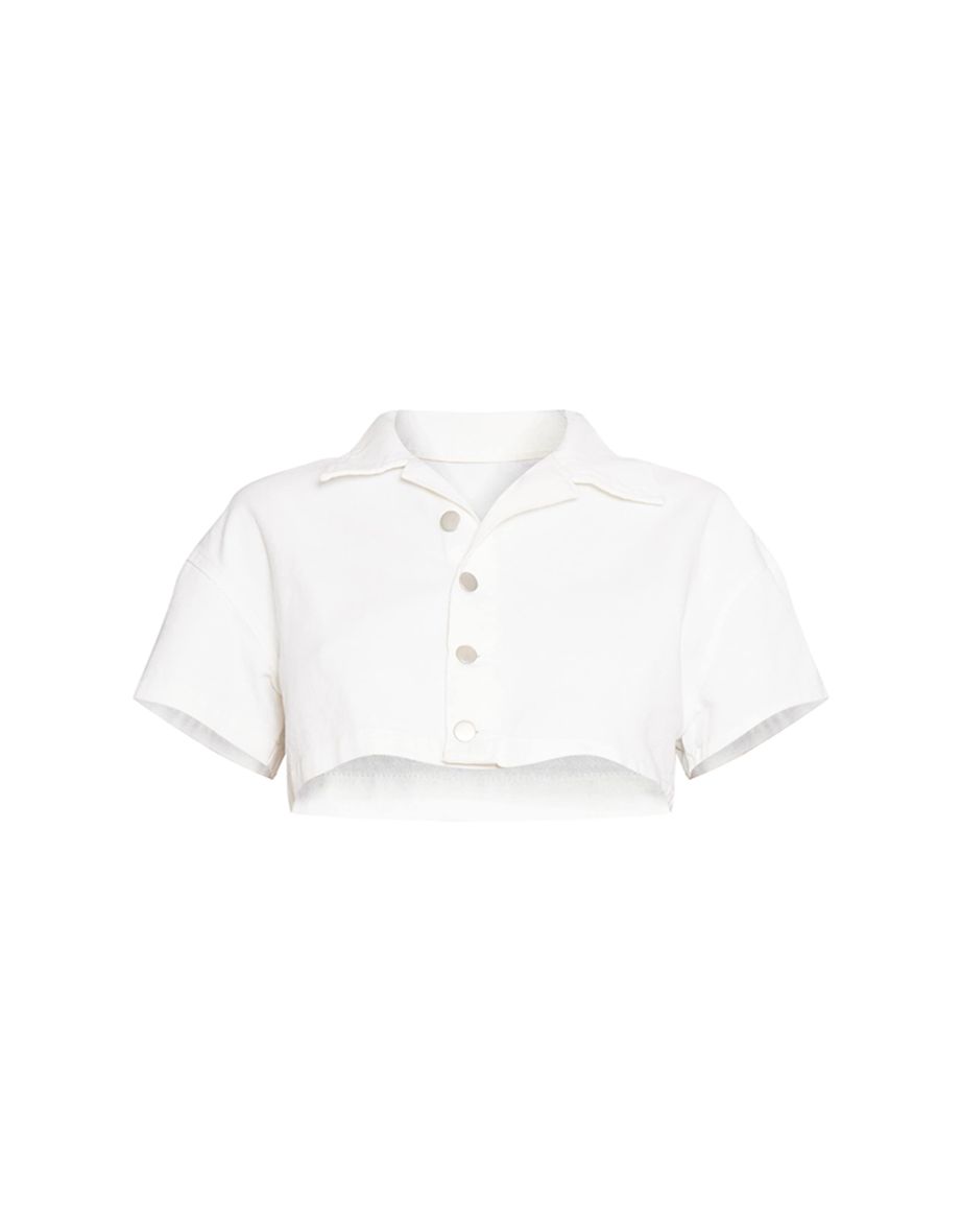 Ecru Short Sleeve Cropped Denim Shirt - 4