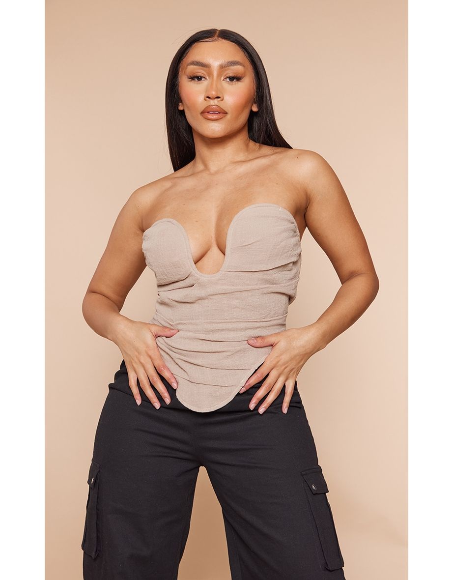 PrettyLittleThing Shape Olive Textured Plunge Corset on sale