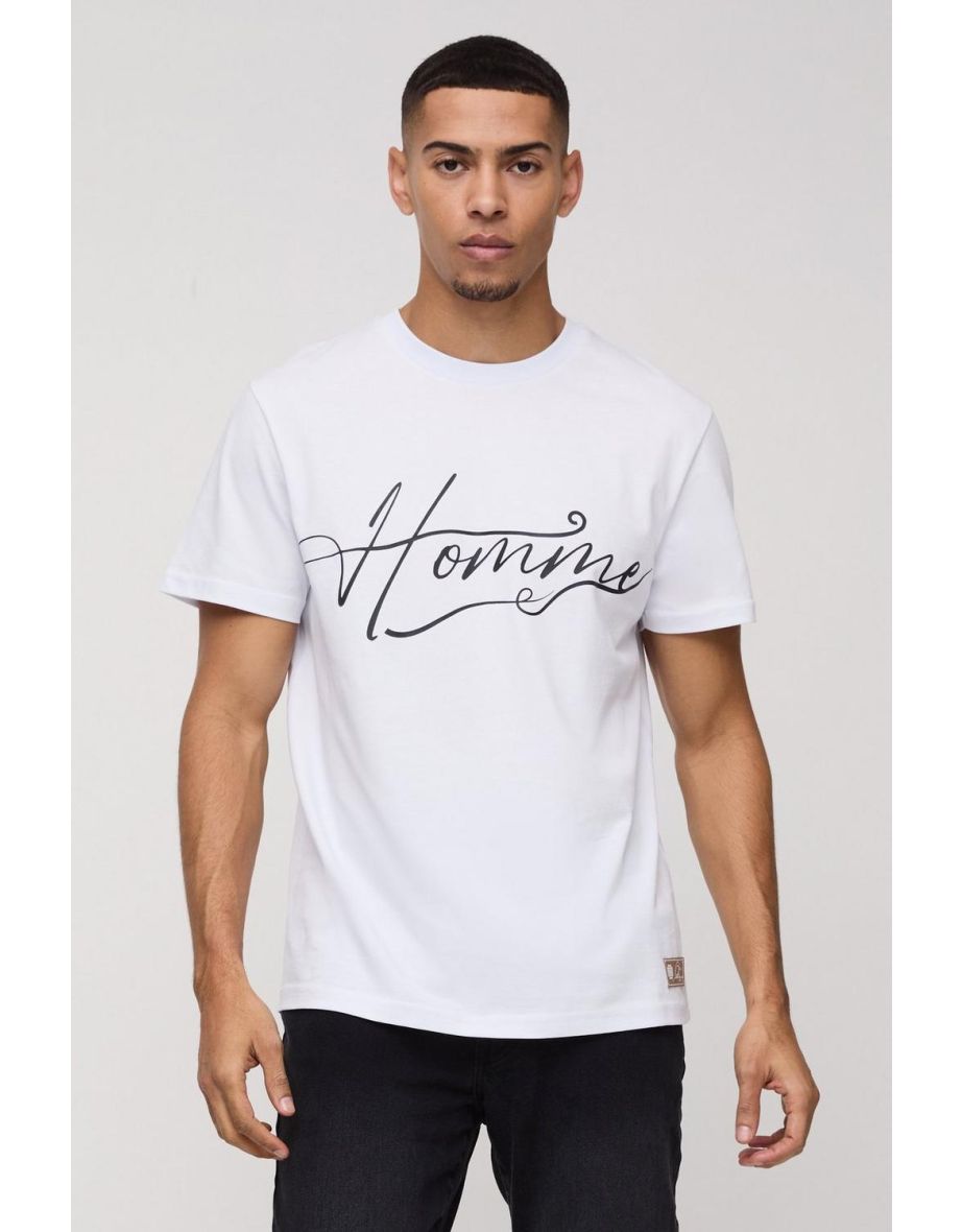 Regular Fit Rubber Homme Print T-Shirt With Woven Label - white