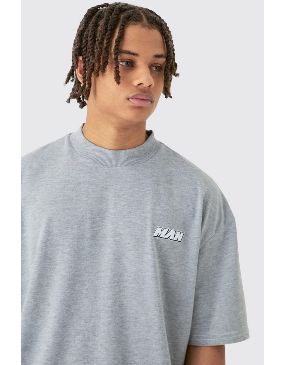 Man Oversized Boxy Contrast Sitch T-shirt Gusset Shorts Set - grey marl - 2