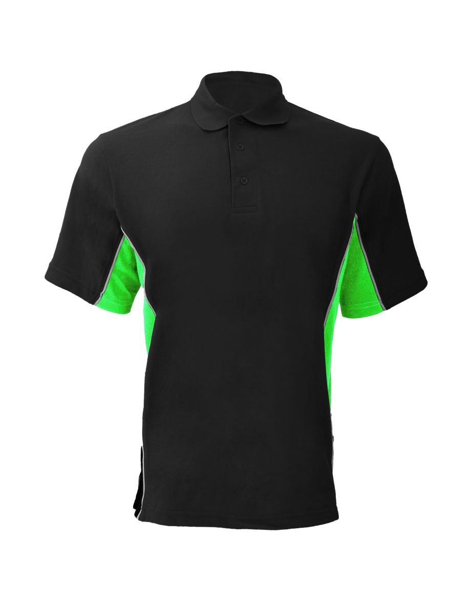 Gamegear® Mens Track Pique Short Sleeve Polo Shirt Top - Black/Lime/White