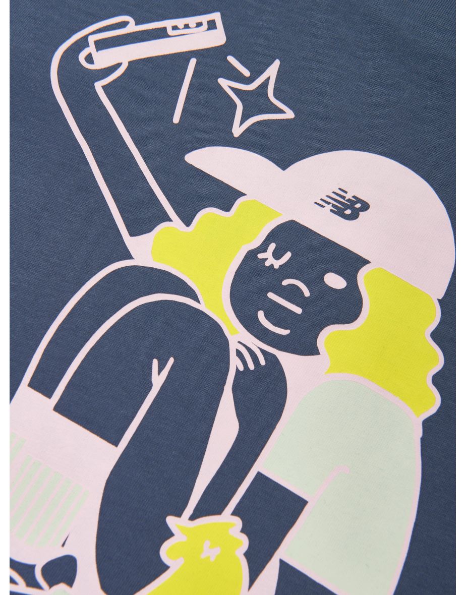 New Balance Girls Selfie Graphic T-Shirt in Blue - 3