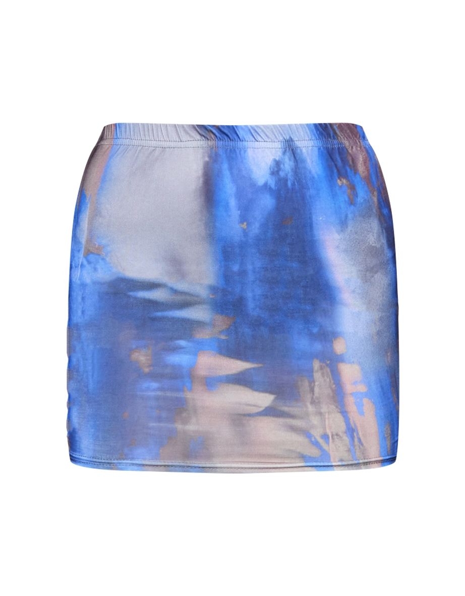 Dark Blue Abstract Print Asymmetric Micro Mini Skirt - 5