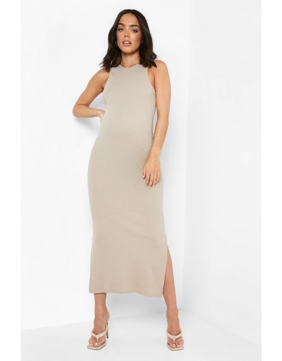 Maternity Side Split Midaxi Dress - taupe - 3