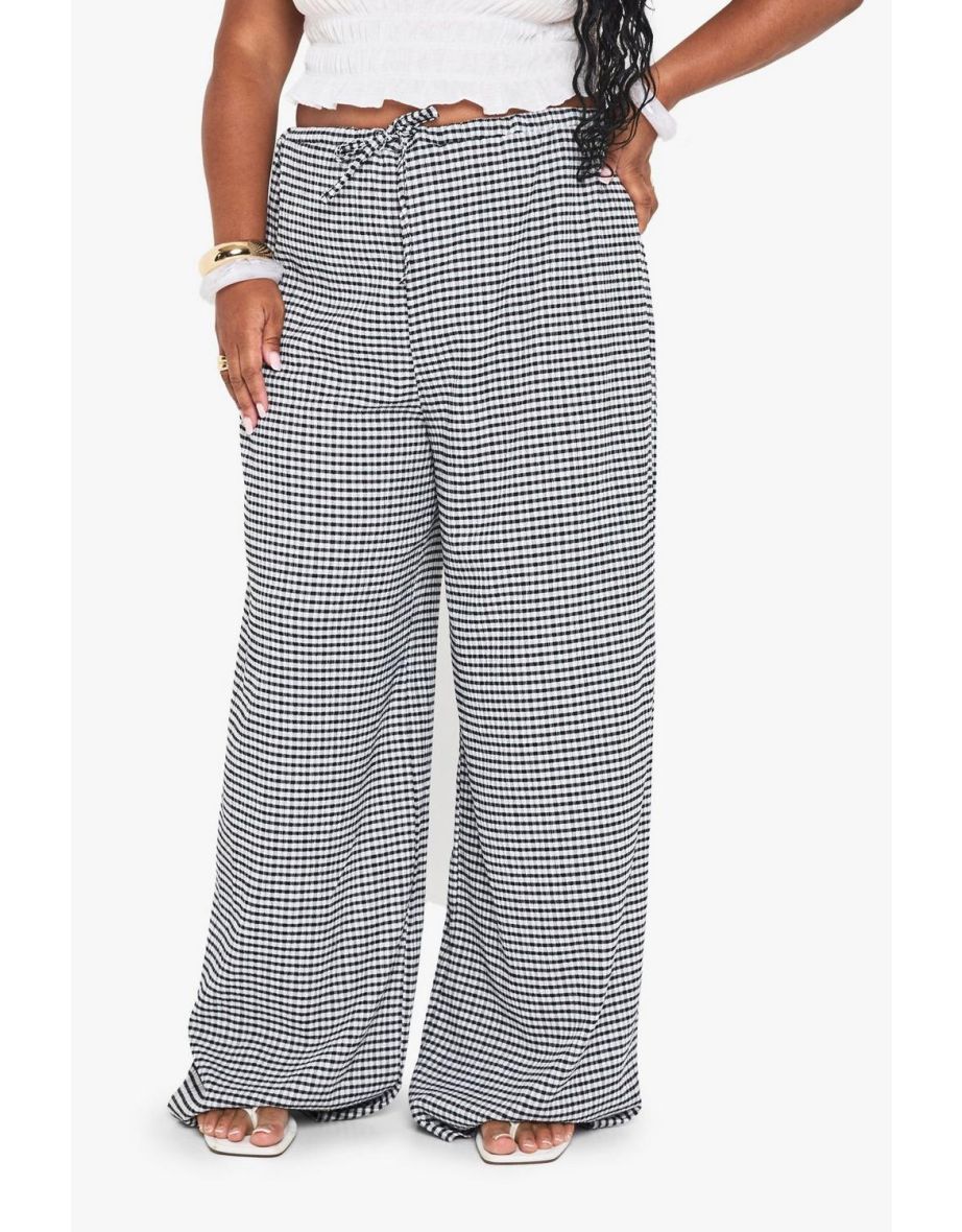 PLUS TIE FRONT GINGHAM TROUSER - black - 3