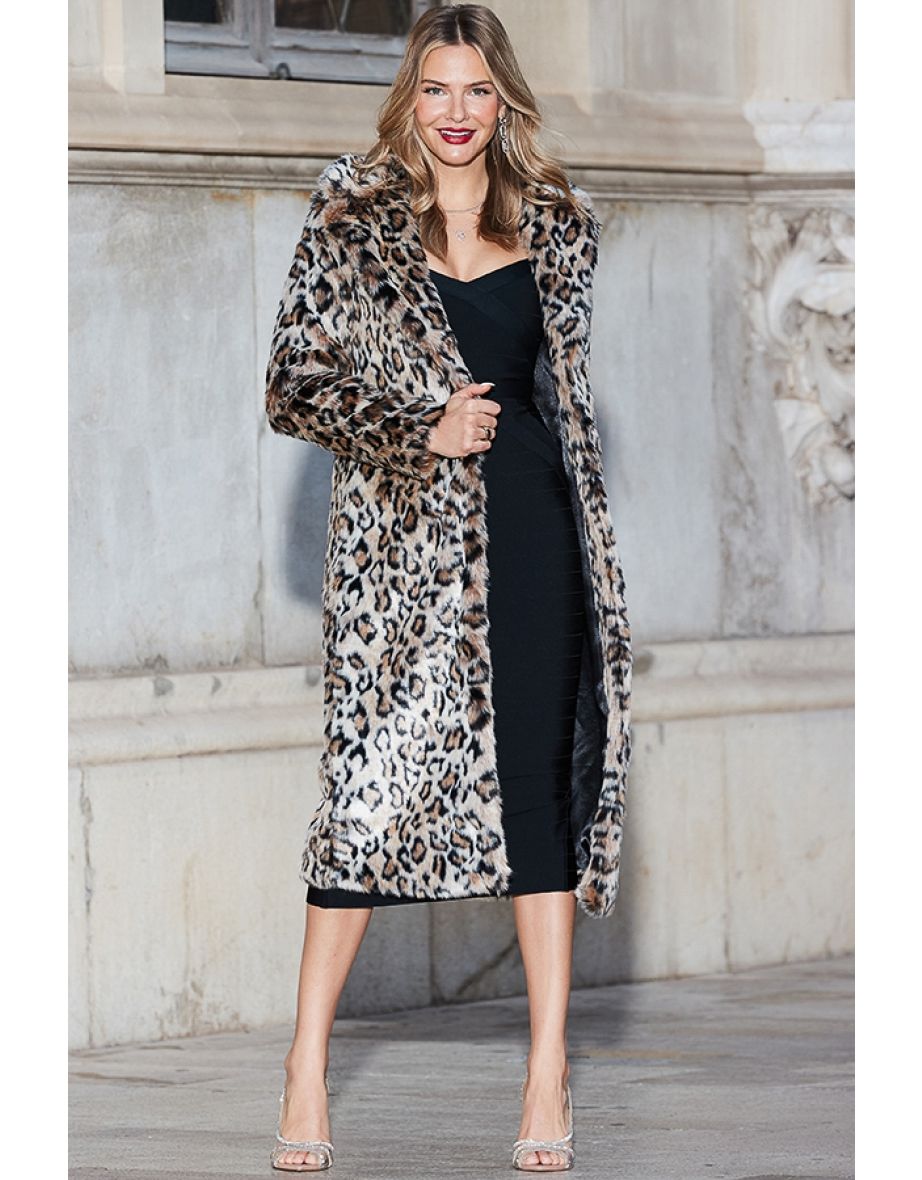 Leopard Print Premium Faux Fur Longline Coat