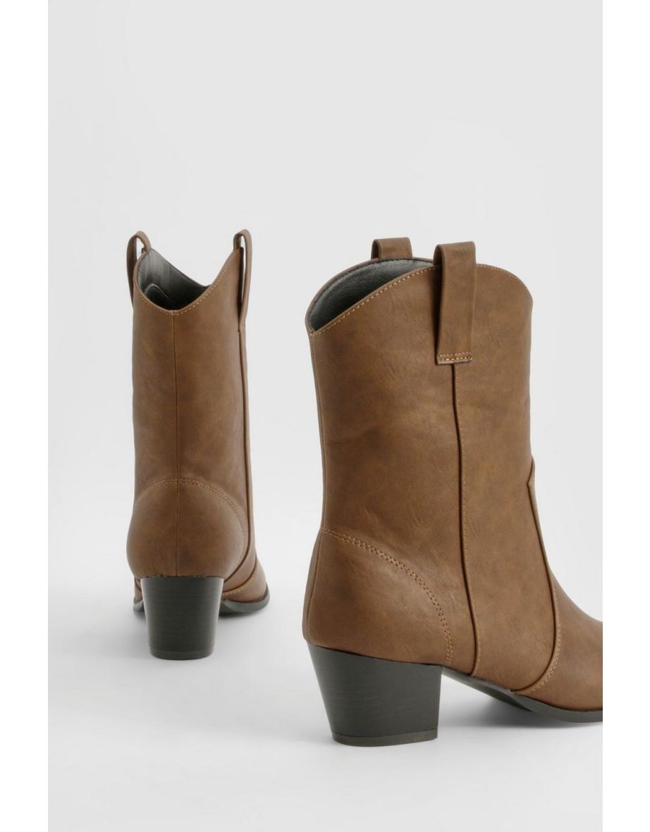 Basic Tab Detail Western Cowboy Ankle Boots - brown - 3