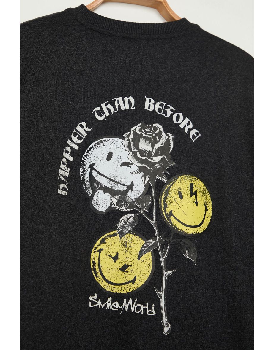 Anthracite Smiley License Unisex Oversize/Wide Cut Sweatshirt - 5