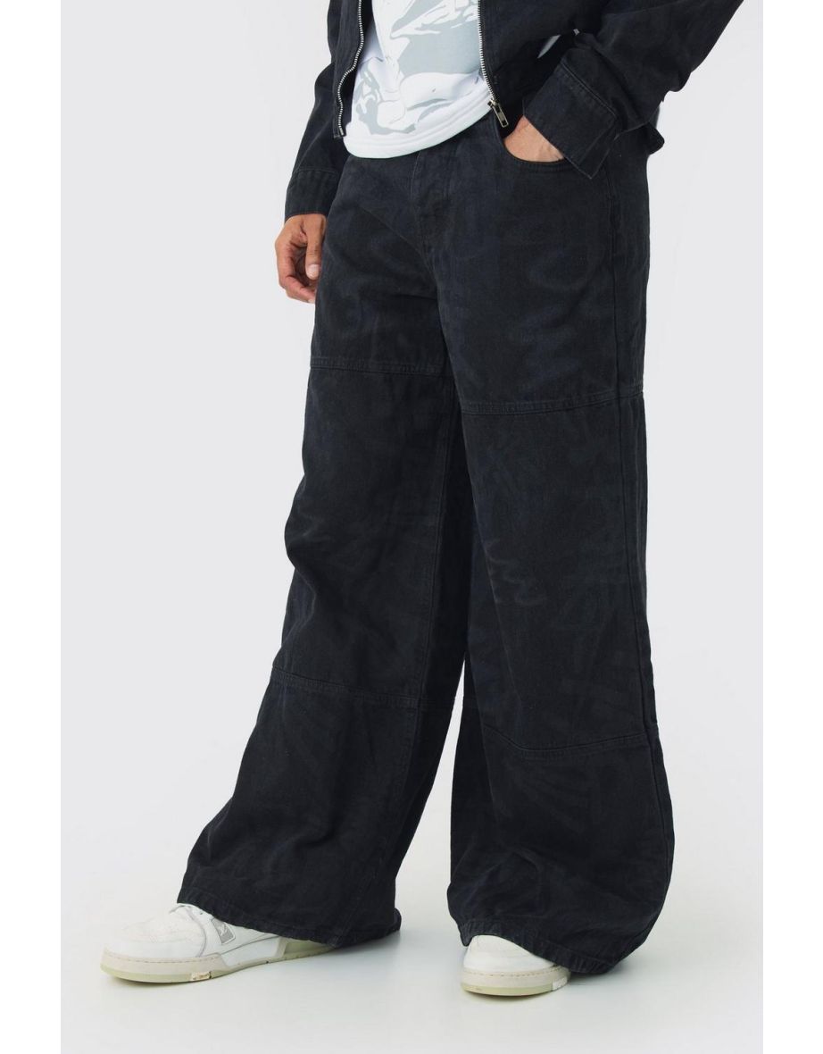 Extreme Baggy Rigid Graffiti Laser Print Jeans - black