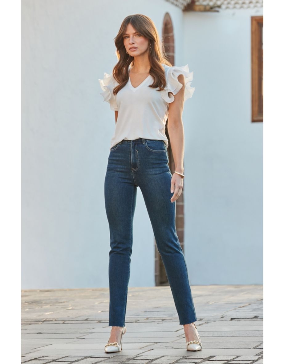 Ivory Frill Sleeve Jersey T-Shirt