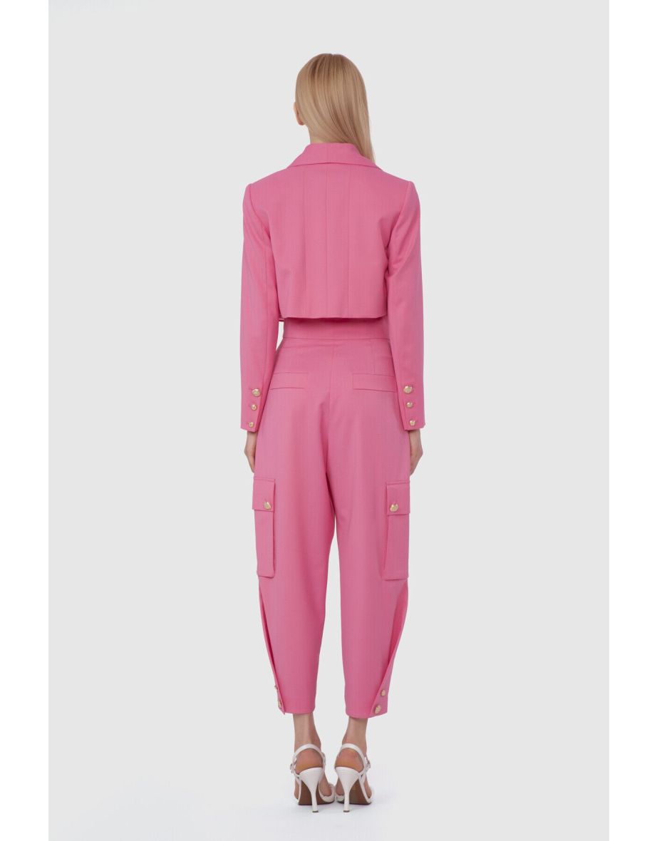 Metallic Buttoned Crop Pink Jacket - 3