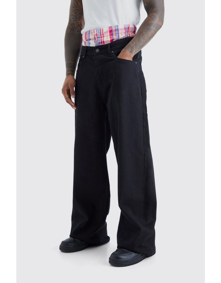 Extreme Baggy Rigid Double Waistband Jeans - true black