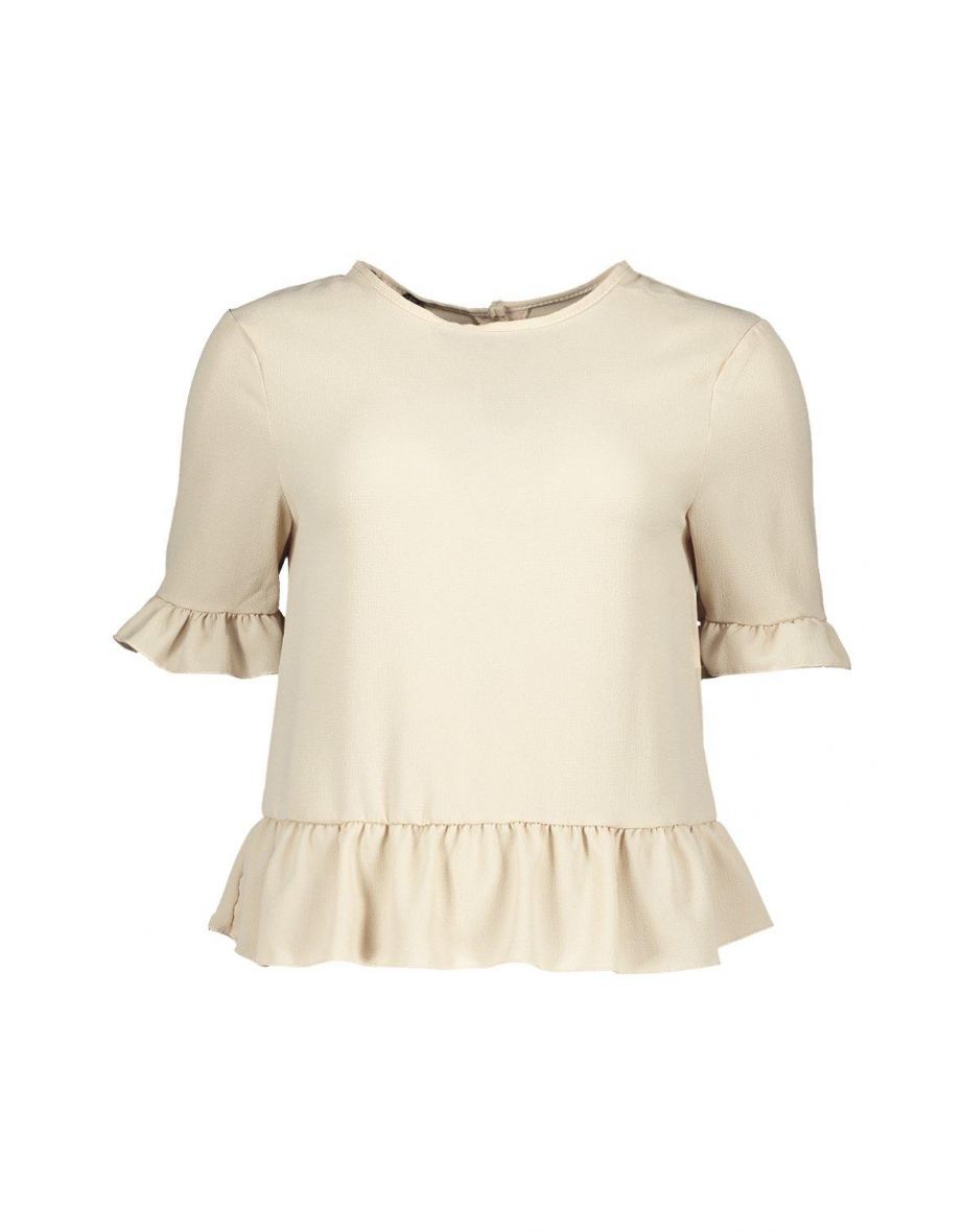 Woven Ruffle Peplum Top - stone - 1