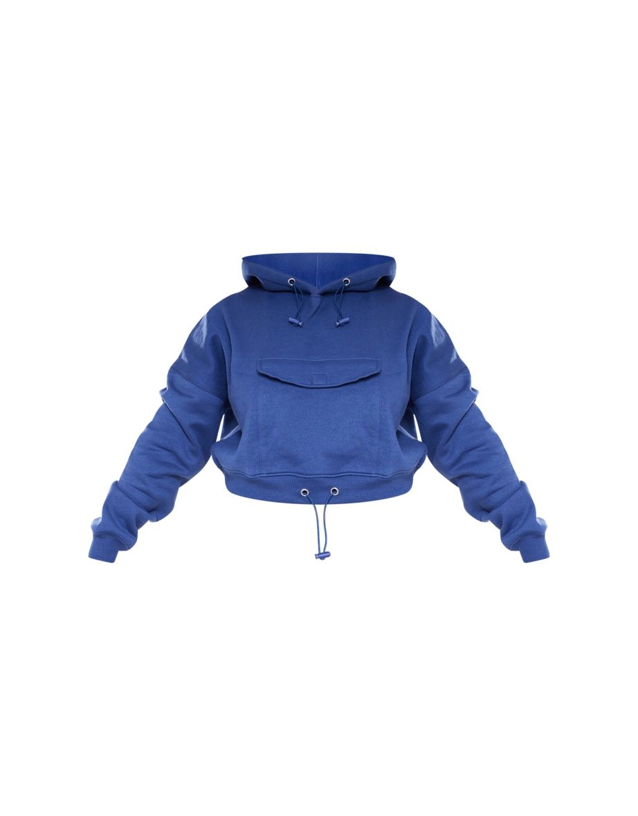 Shape Navy Toggle Waist Pocket Front Cropped Hoodie - 4