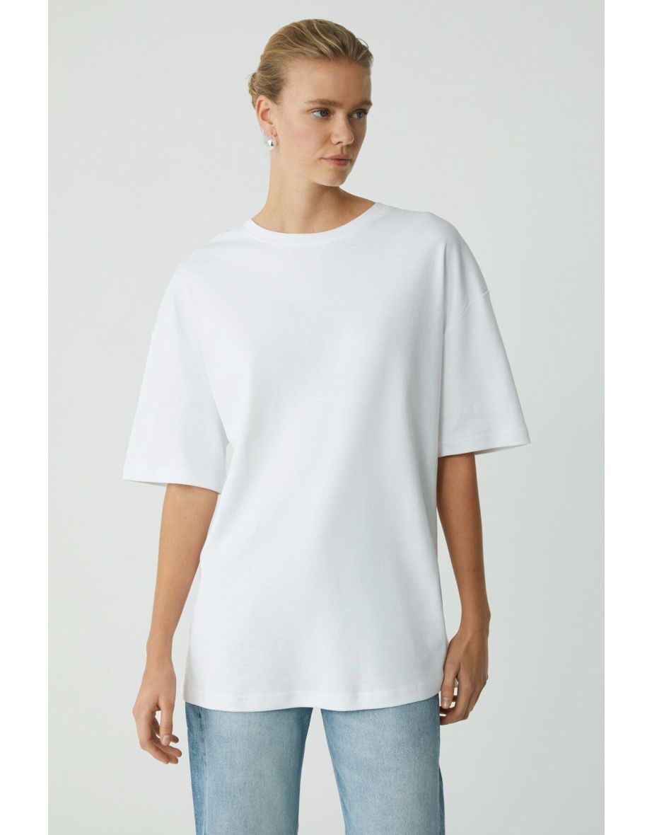Modest Vivian Women's 100% Organic Cotton Oversize Fit Crew Neck Basic Ecru Plus Size T-Shirts