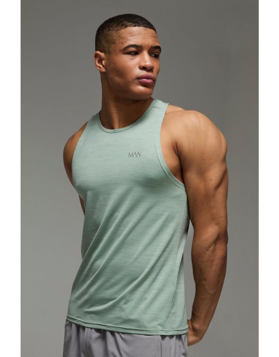 Man Active Lightweight Performance Slim Fit Marl Gym Tank - sage