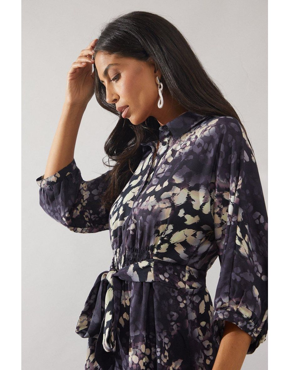 Animal Print Shirred Waist Shirt Dress - 3
