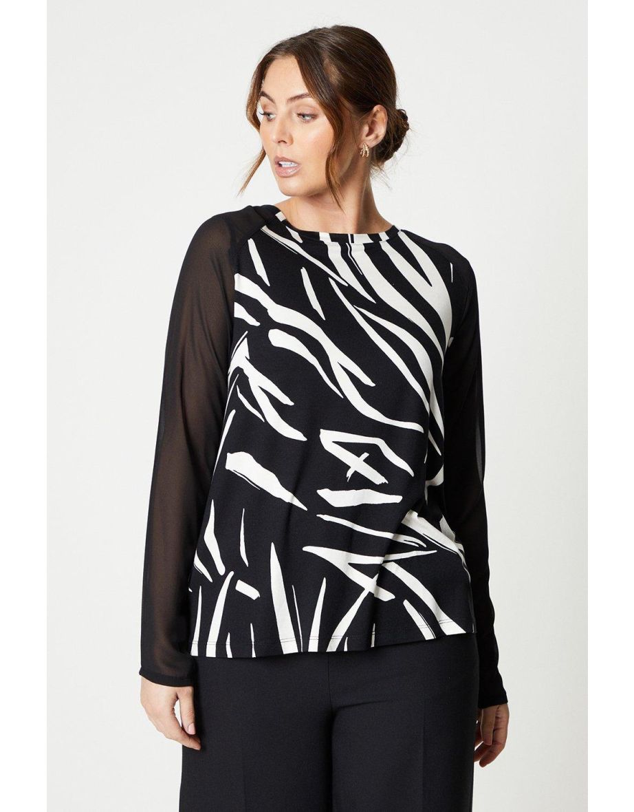 Woven Sheer Insert Zebra Print Viscose Tee