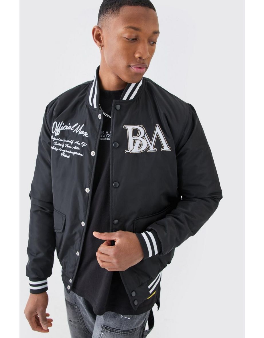 Nylon Varsity Jacket With Badges - black - 2