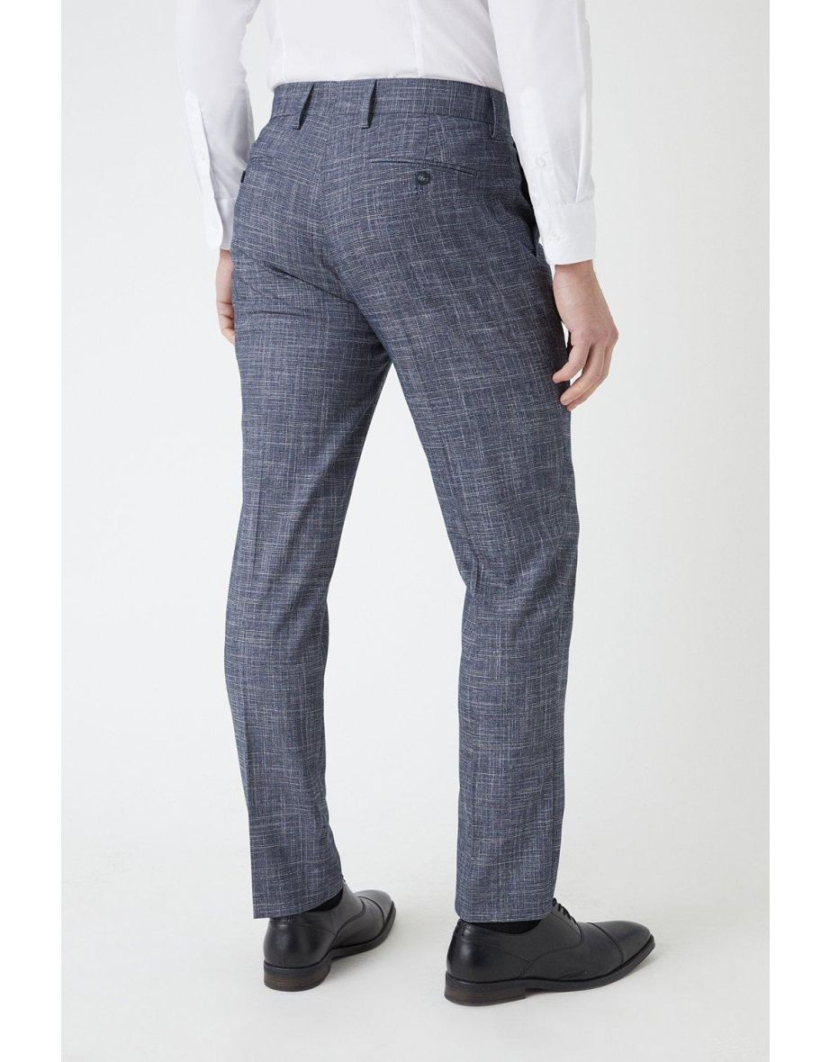 Slim Fit Navy Textured Pow Check Suit Trousers - 2