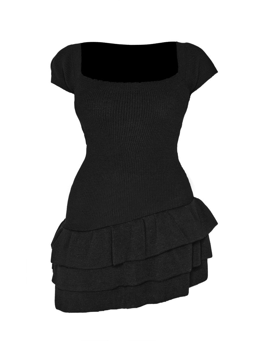 Black Textured Knit Rara Mini Dress - 4