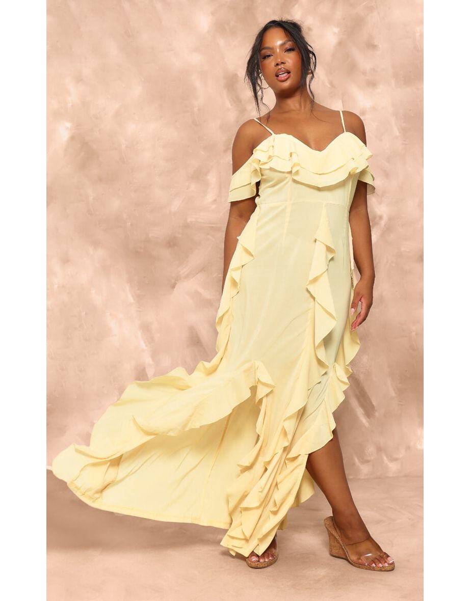 Cold shoulder ruffle shops maxi dress