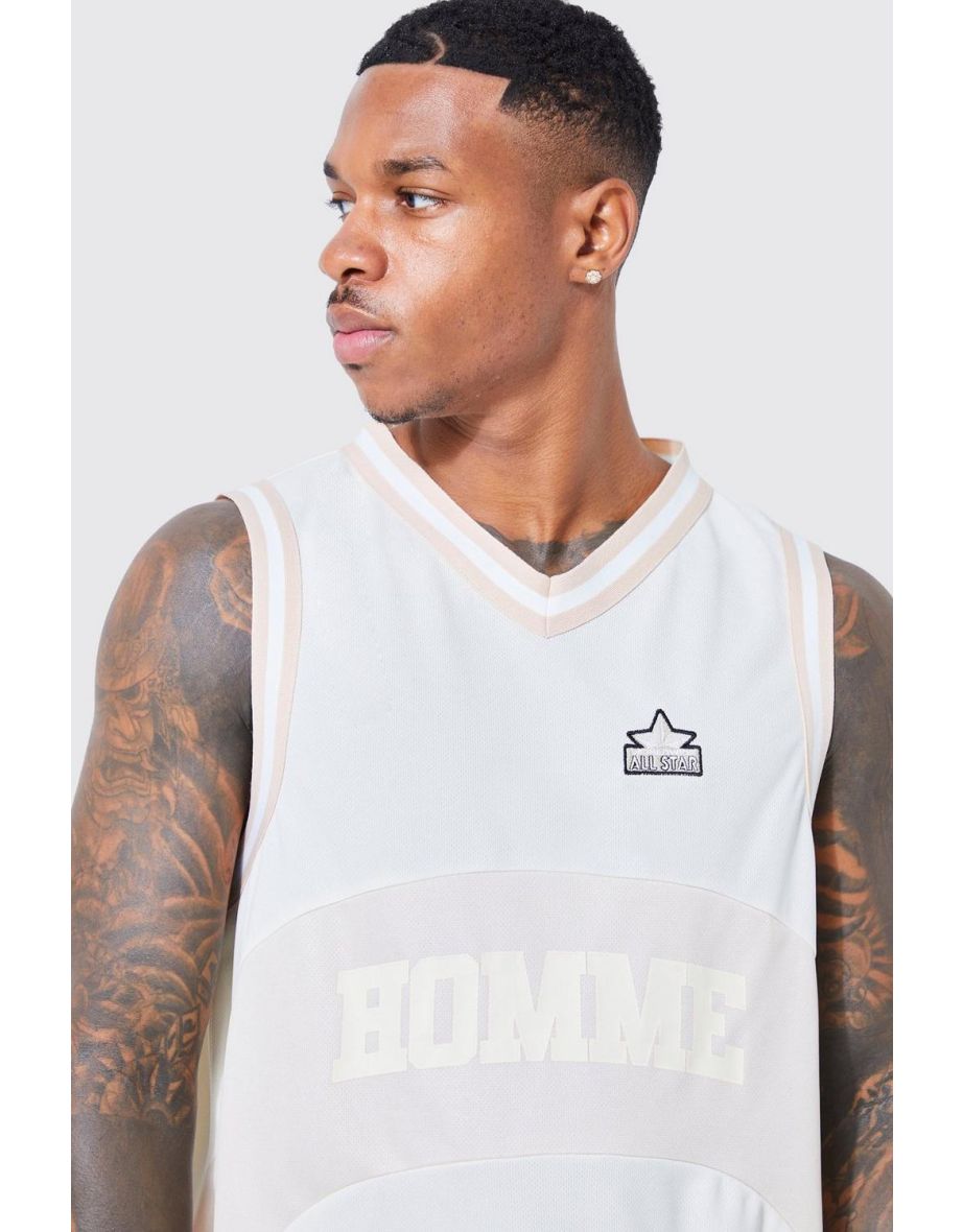 Homme Mesh Basketball Panel Vest - ecru - 2