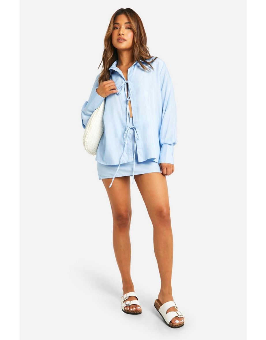 Petite Chambray Tie Front Shirt
