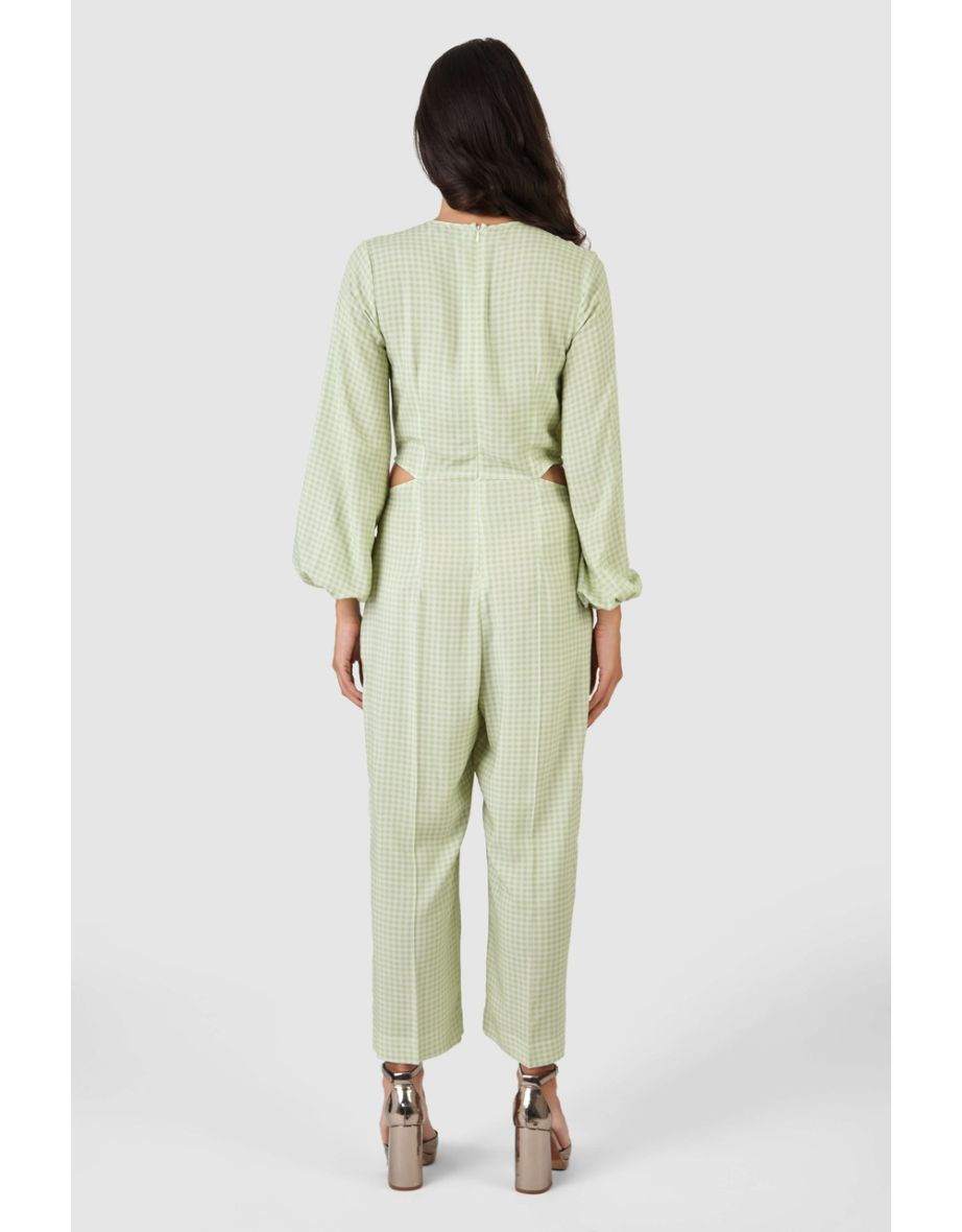 Closet London Lime Green Gingham Print Cut Out Waist Jumpsuit - 3