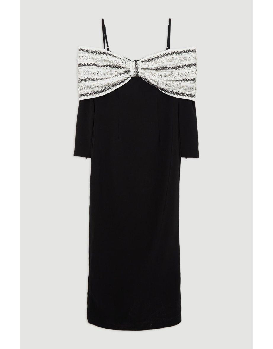 Crystal Embellished Bow Detail Woven Maxi Dress - 8