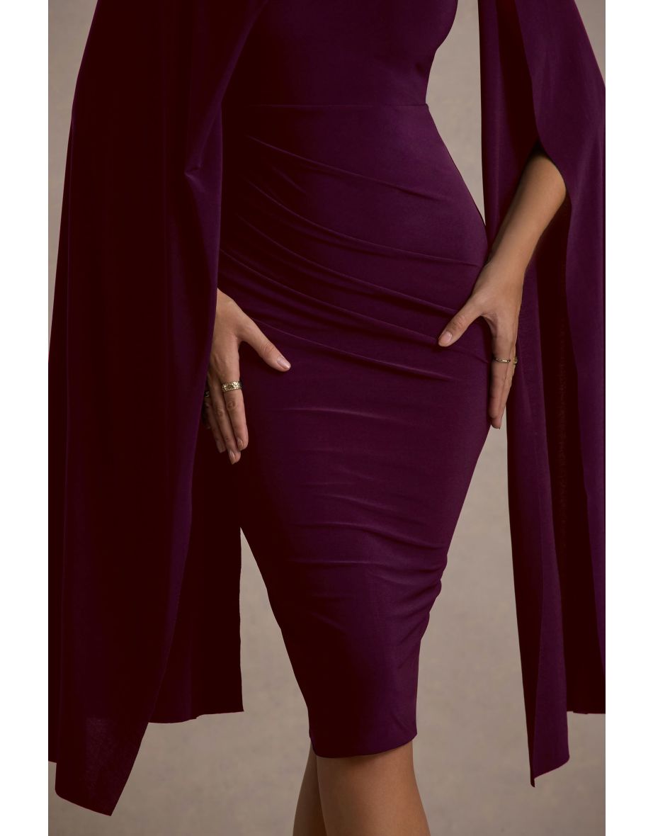 Marysol | Plum Asymmetric Cape Midi Dress - 6