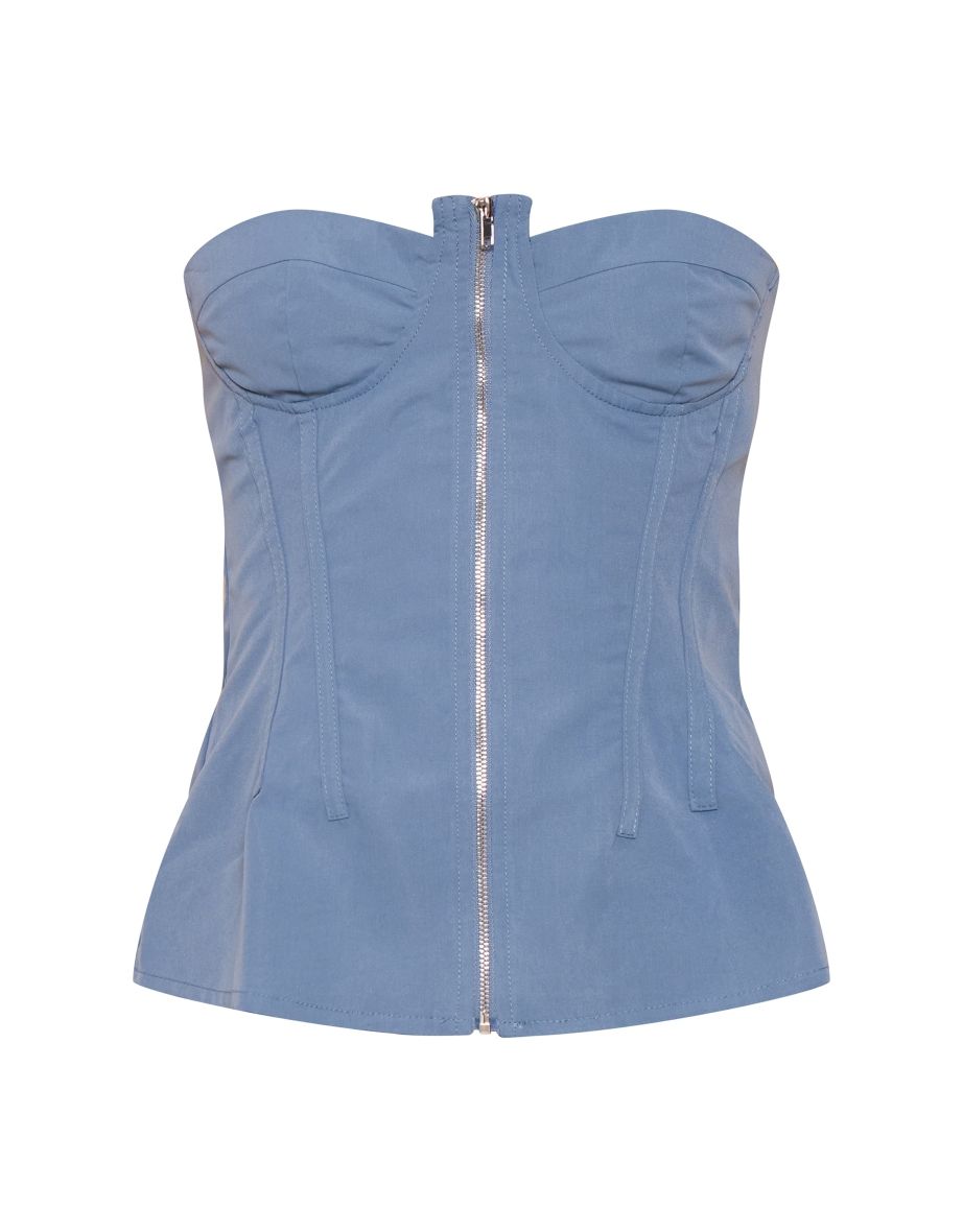 Slate Blue Seam Detail Bandeau Zip Front Top - 4