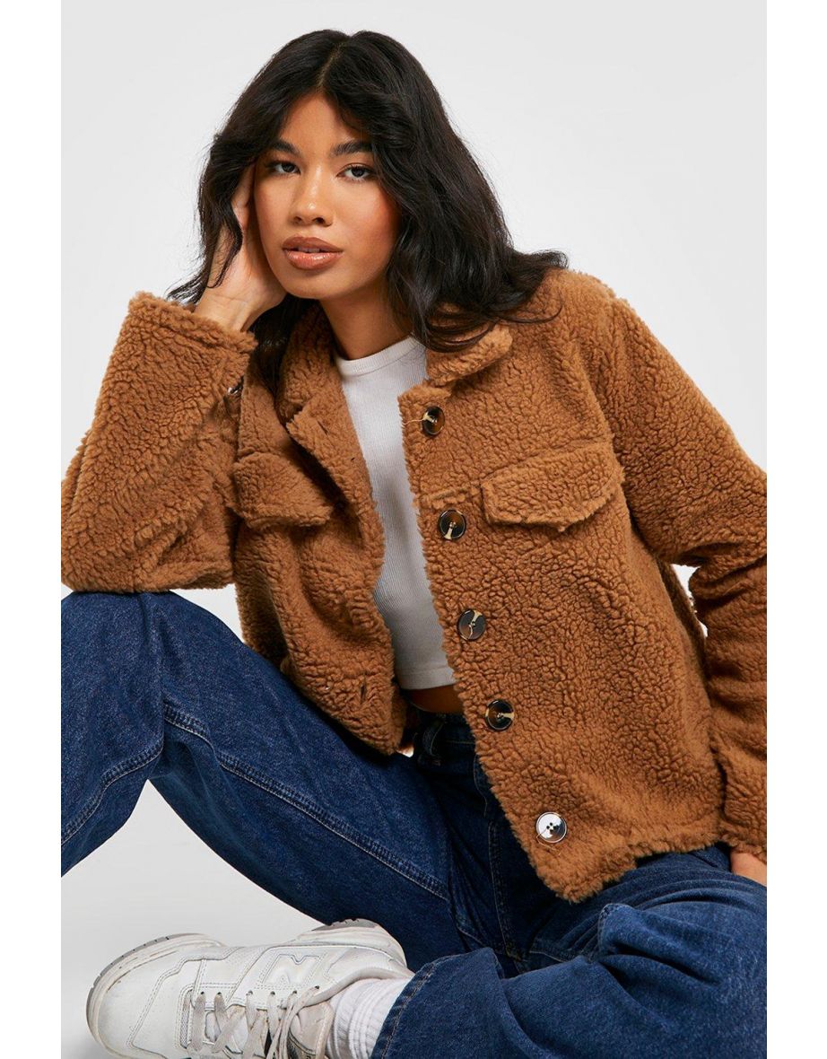 Teddy faux fur deals trucker jacket