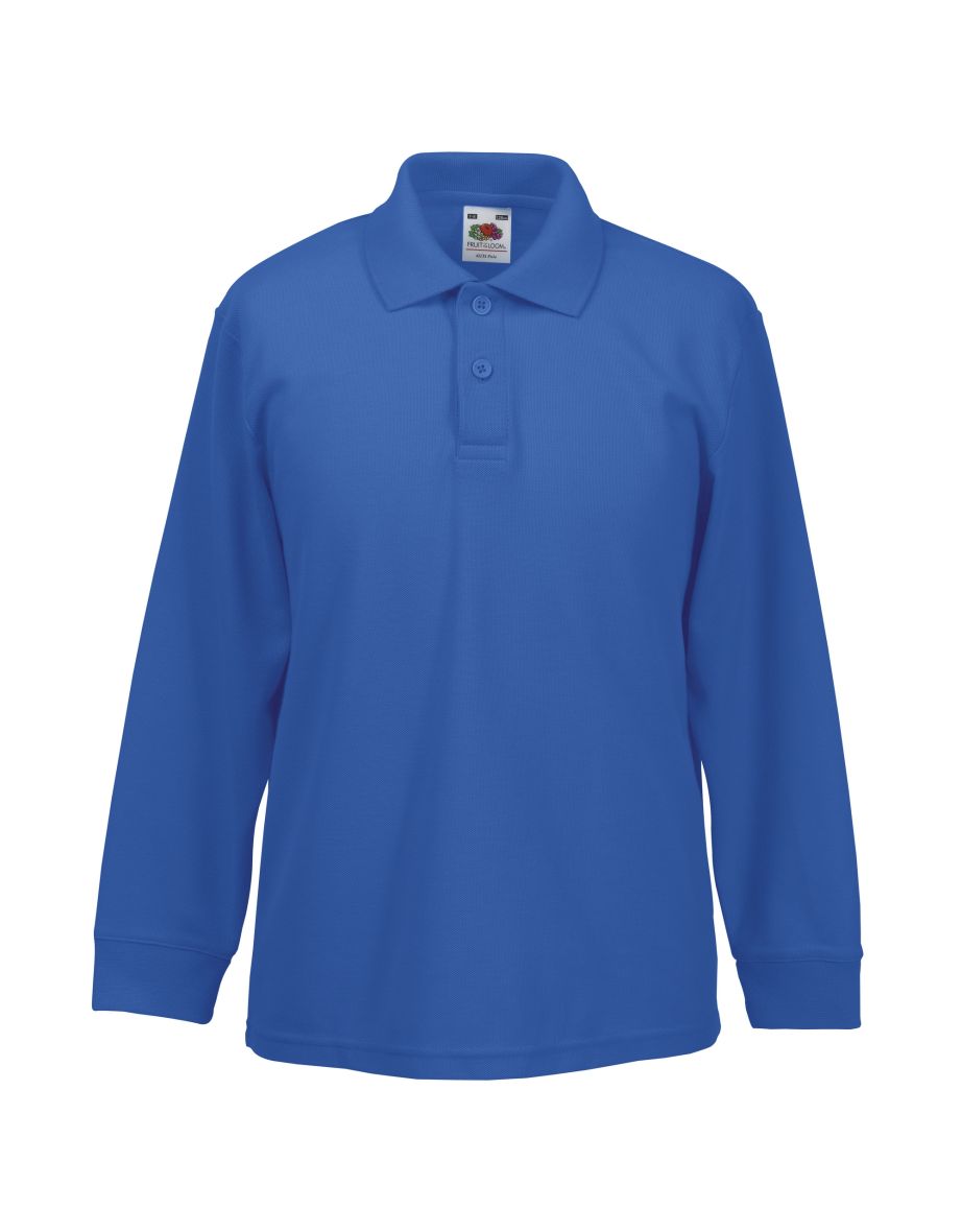 Fruit Of The Loom Childrens Long Sleeve 65/35 Pique Polo / Childrens Polo Shirts - Royal