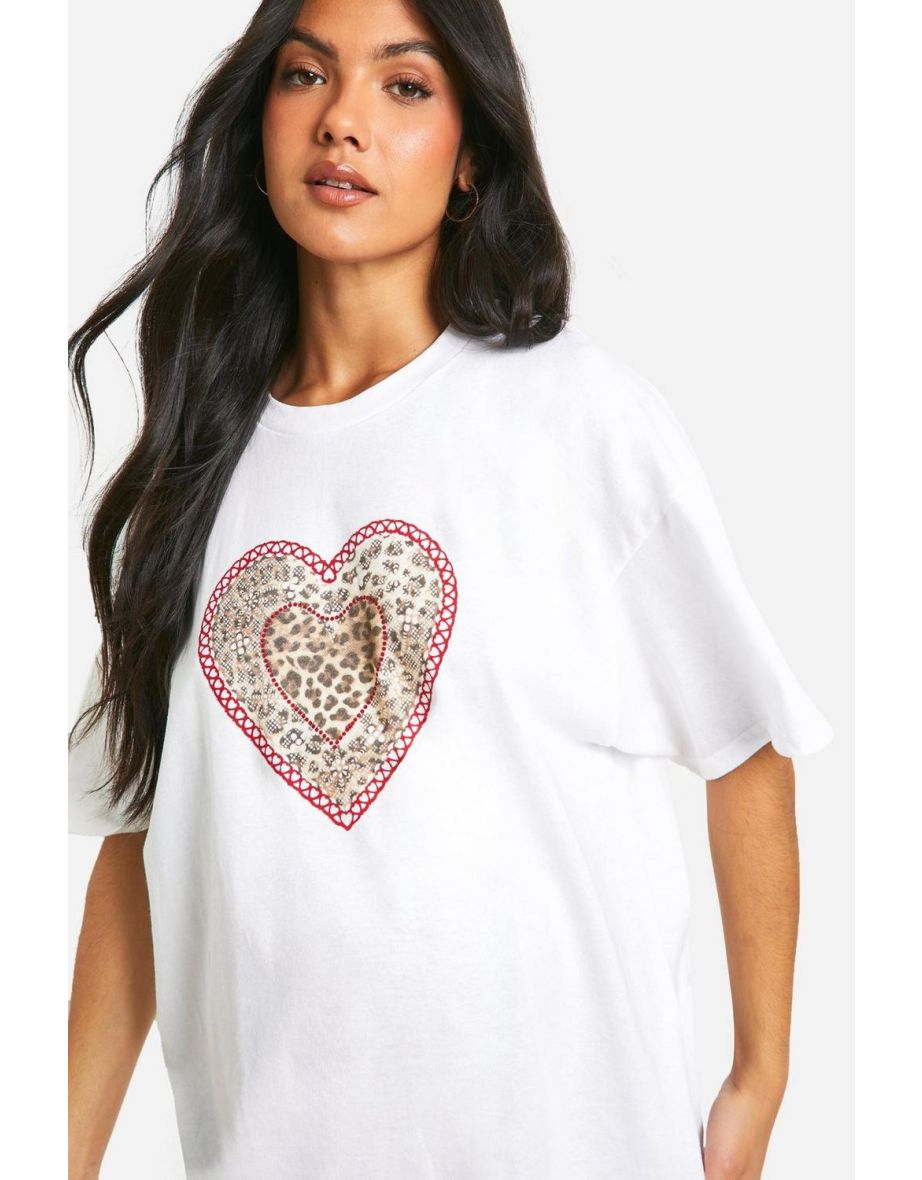 Maternity Leopard Heart Print Oversized T-shirt - white - 3