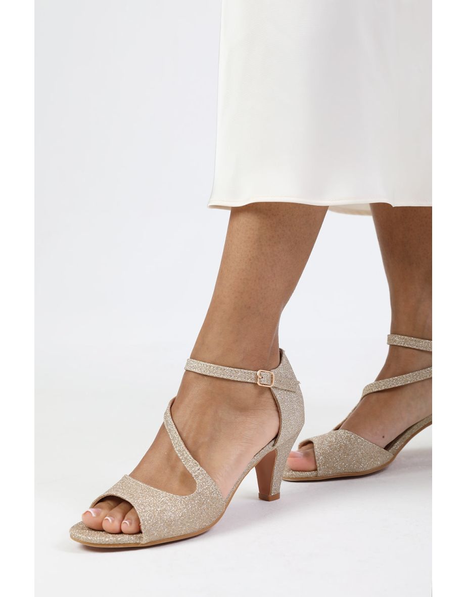 BEATRICE LOW KITTEN HEEL WITH CROSSOVER STRAP IN GOLD GLITTER - 3