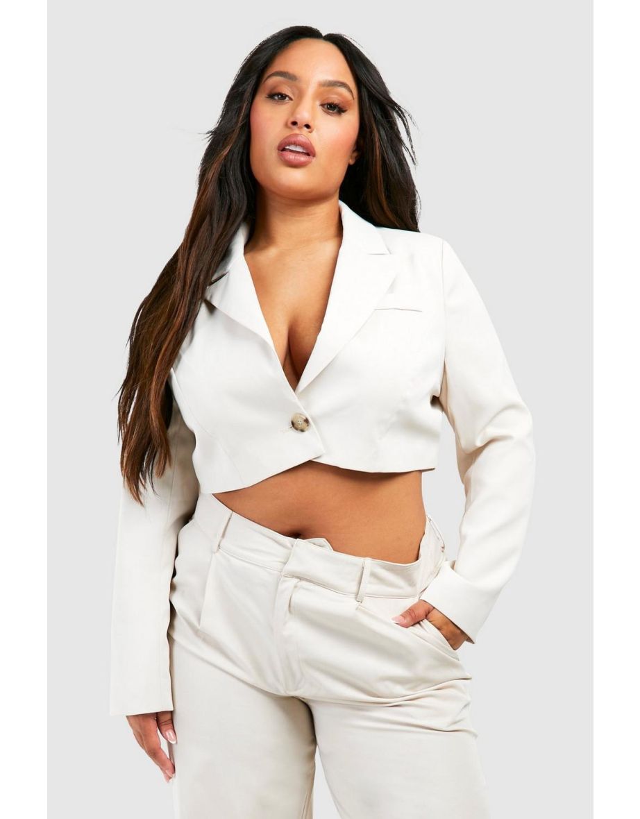 Plus Boxy Relaxed Fit Crop Blazer - ecru