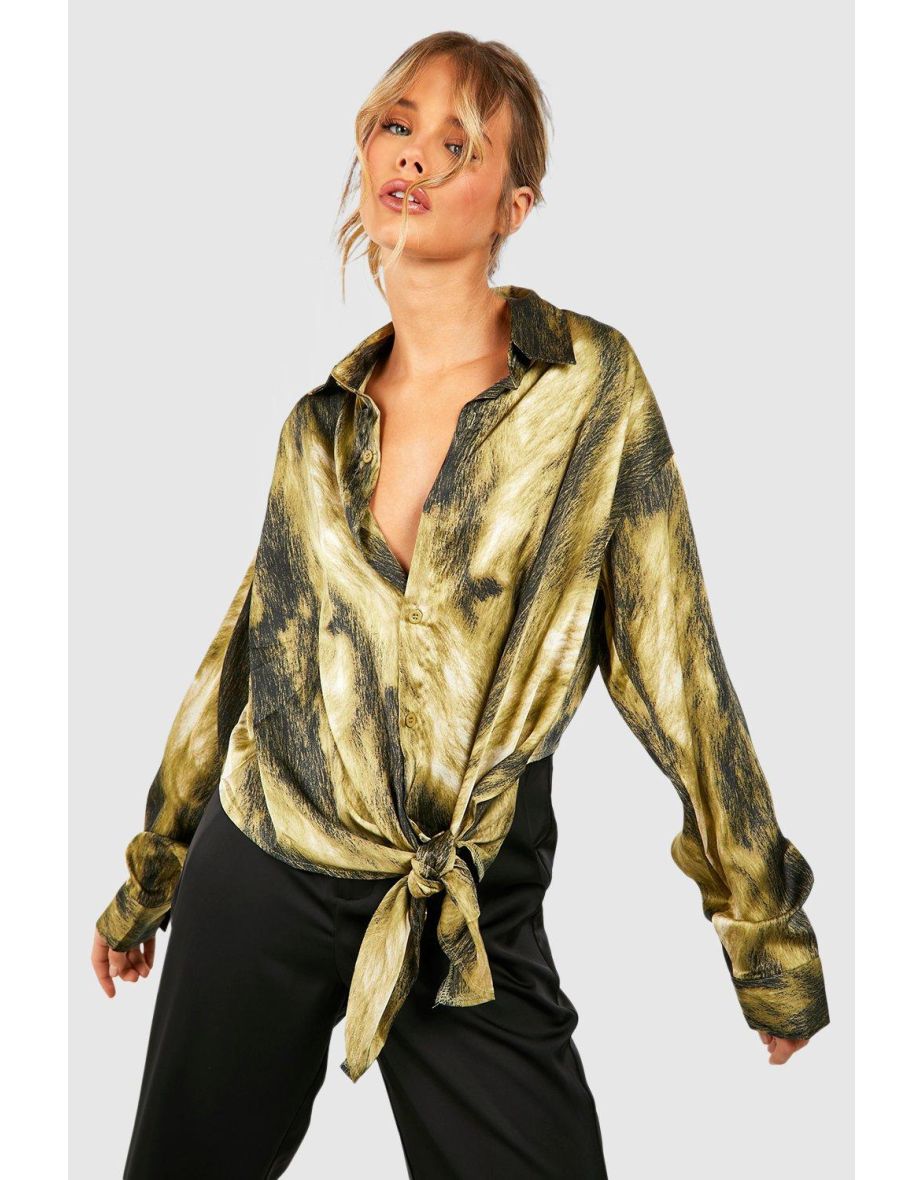 Satin  Abstract Tie Side Shirt