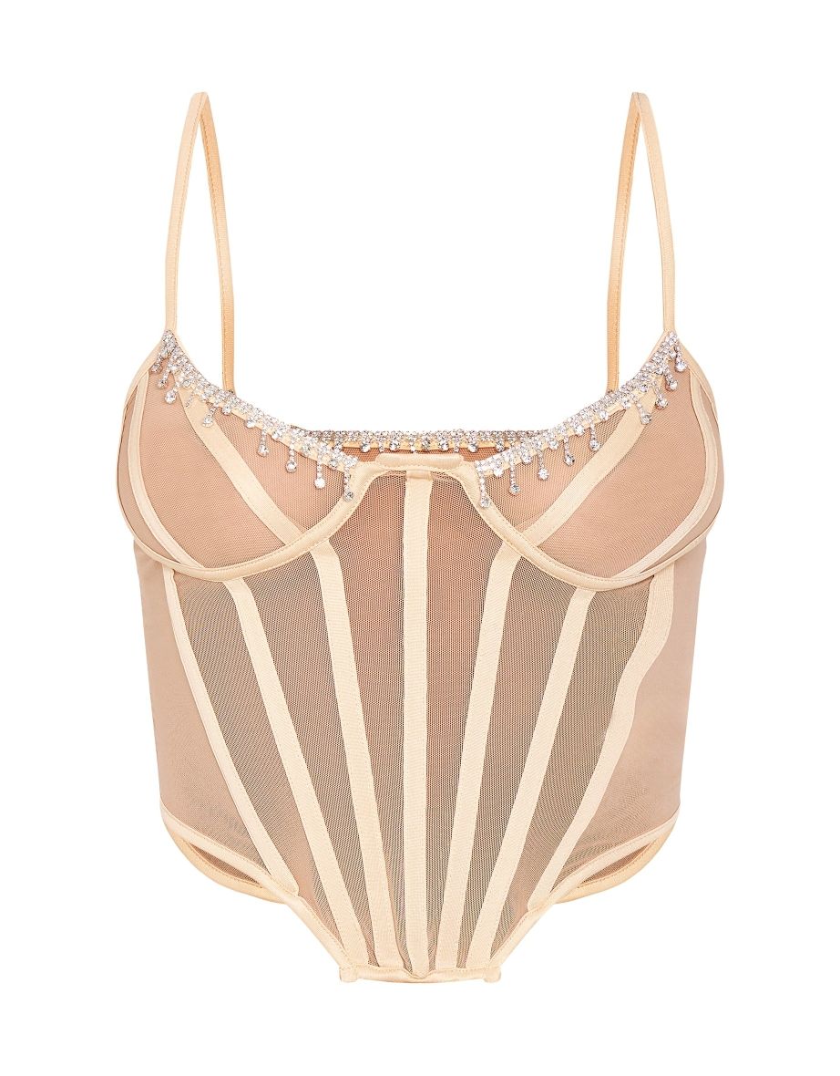 Tall Nude Mesh Diamante Detail Corset Top - 4