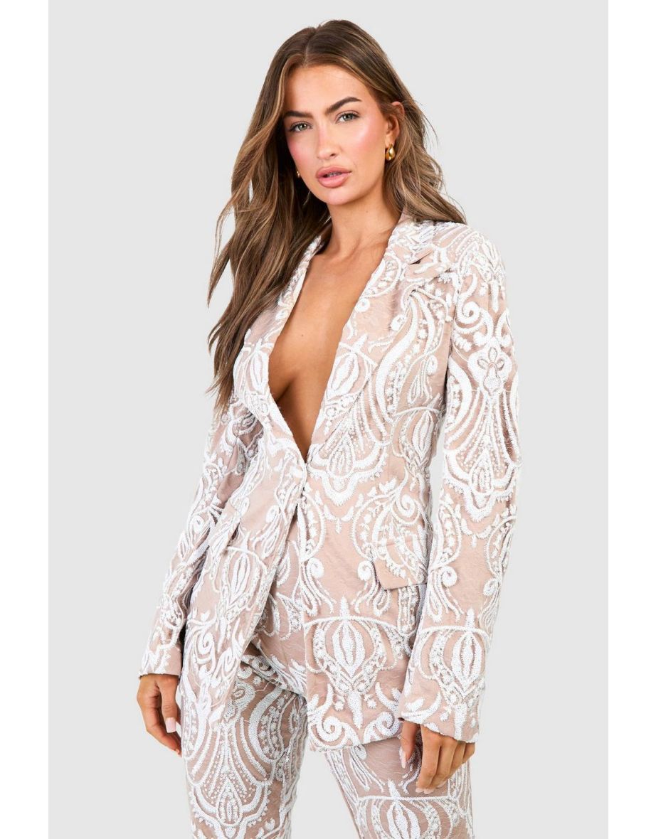 Shop Premium Lace Blazer ivory Online in Bahrain VogaCloset