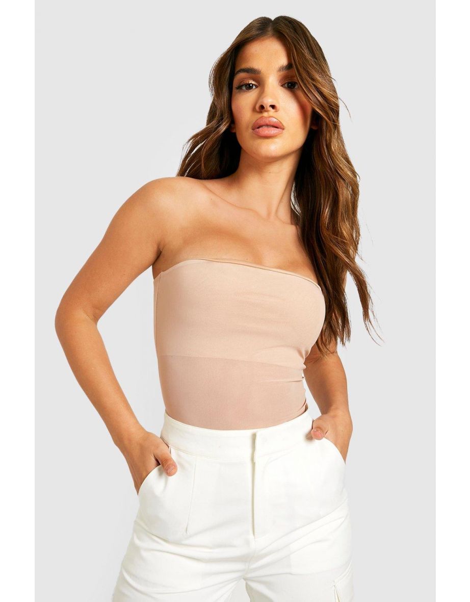 Bandeau Boob Tube Mesh Fitted Top - stone - 3