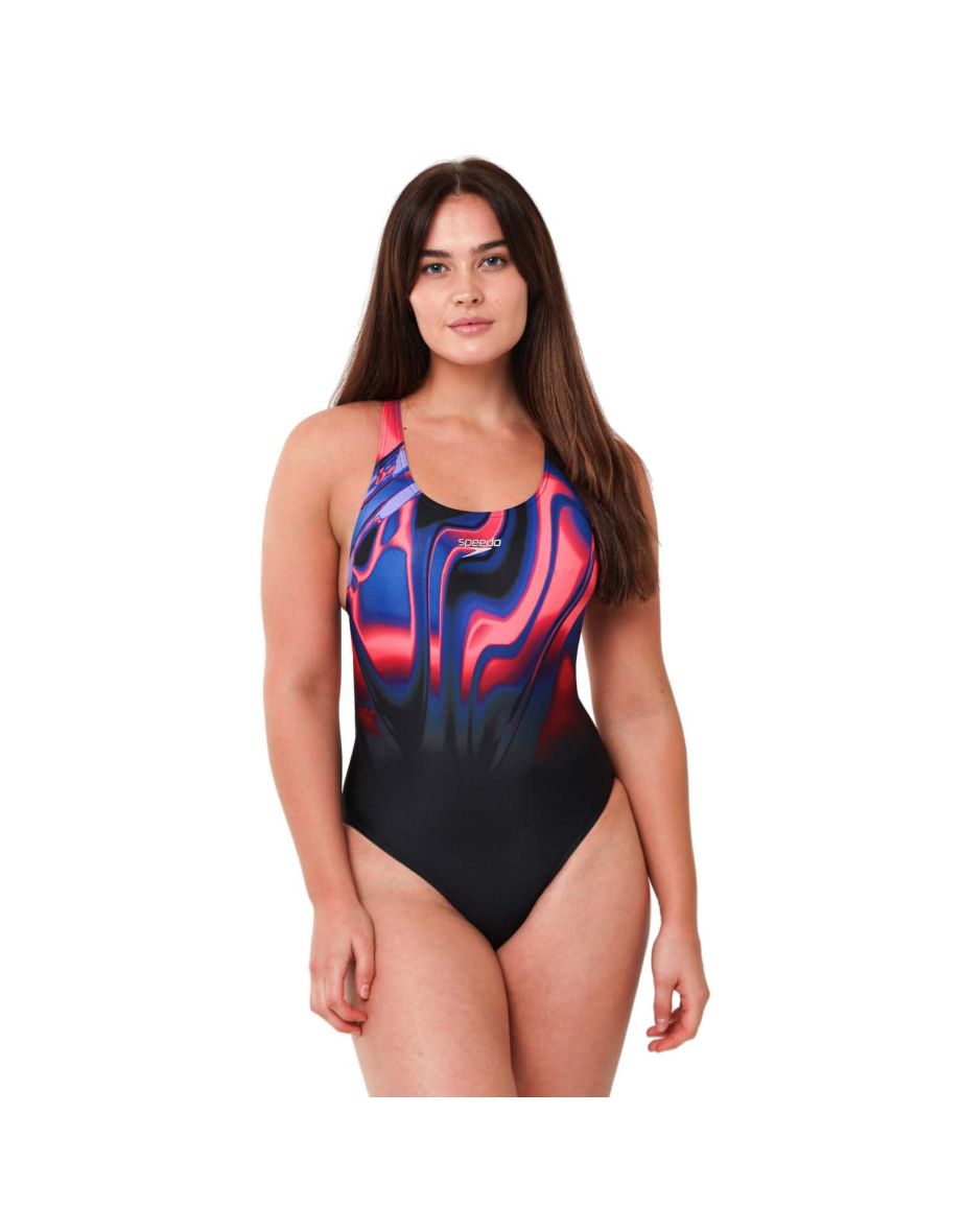 Women's Speedo Placement Digital Powerback Swimsuit in Black
